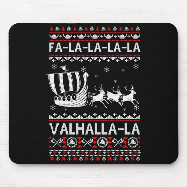 Mousepad Fa La La Valhalla Viking Ship Christmas Xmas Ugly  (Frente)
