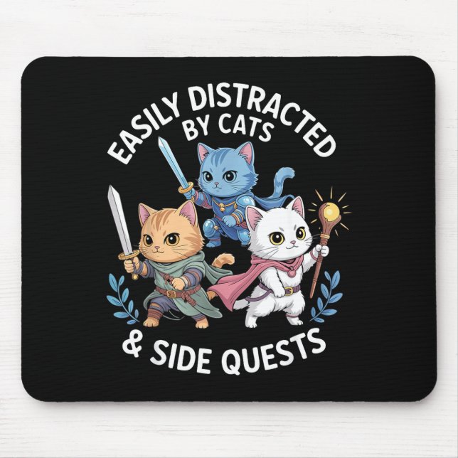 Mousepad Facilmente Distraído Por Gatos &amp; Missões Paral (Frente)