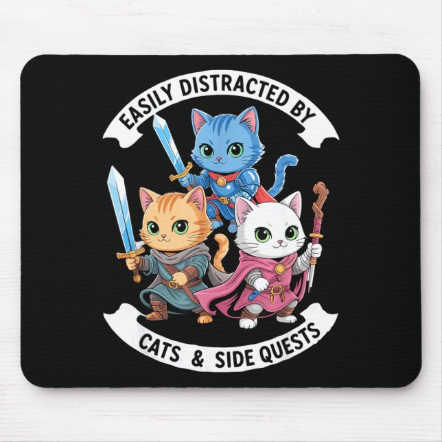 Mousepad Facilmente Distraído Por Gatos &amp; Missões Paral (Frente)