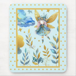 Mousepad Fada Aniversário Teal Dourada Princesa Rosa Fairyt