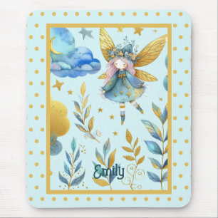 Mousepad Fada Aniversário Teal Dourada Princesa Rosa Fairyt