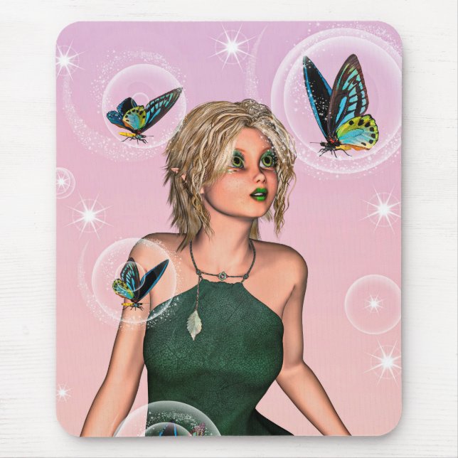 Mousepad Fada Borboleta Brilhante Arte de Fantasia (Frente)