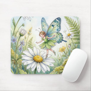 Mousepad Fada Borboleta em um Jardim de Margaridas