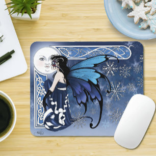 Mousepad Fada Celta da Lua de Inverno Azul Flocos de Neve F