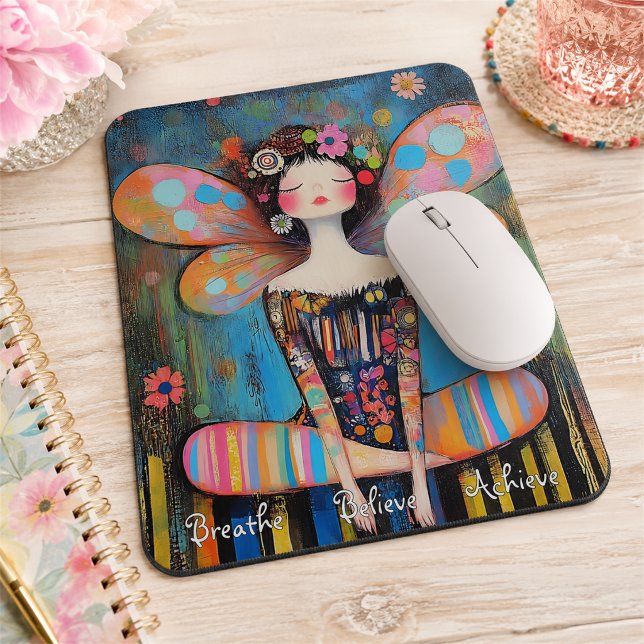 Mousepad Fada Colorida Caprichosa Fazendo Yoga Personalizad (Criador carregado)