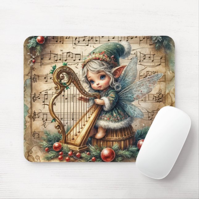 Mousepad Fada de Natal brincando de Harpa (Com mouse)