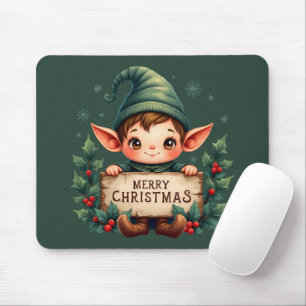 Mousepad Fada de Natal Fofo Segurando Placa Alegre Verde