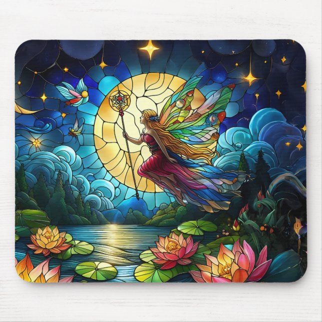 Mousepad Fada do Voo ao Luar de Vidro Colorido (Frente)
