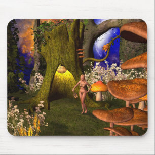 Mousepad Fada em uma floresta do cogumelo na noite