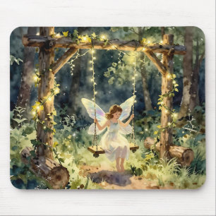 Mousepad Fada Encantada em um Balanço numa Floresta Mágica