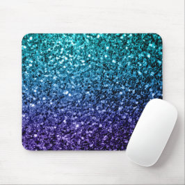 Mousepad Faíscas de brilho azul-aqua Ombre faux