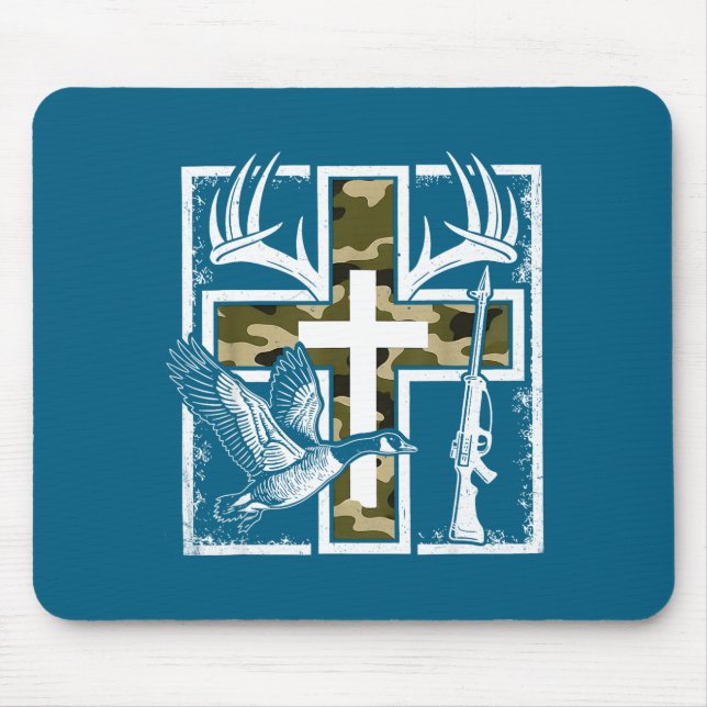 Mousepad Faith Fishing Hunting Camo Cross Duck Deer Christi (Frente)