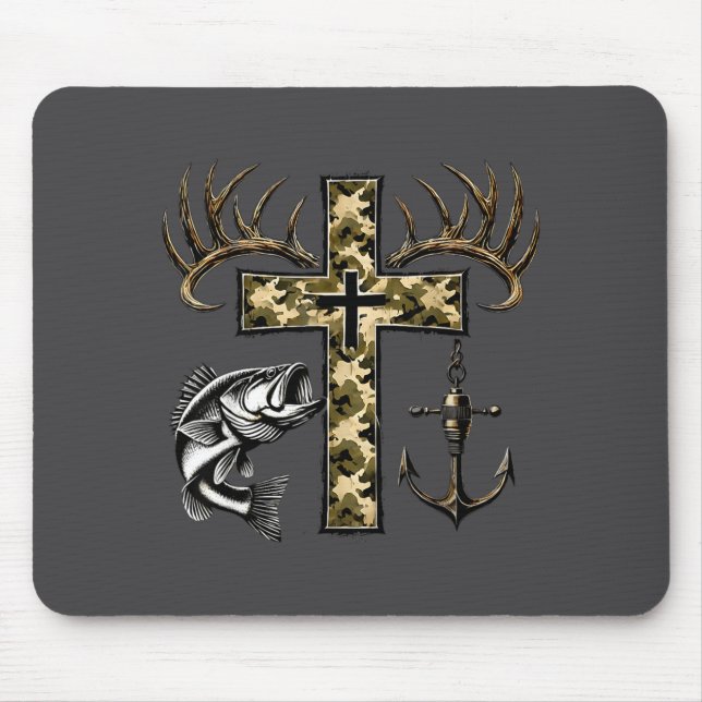 Mousepad Faith Fishing Hunting Camo Cross With Hook B Chris (Frente)