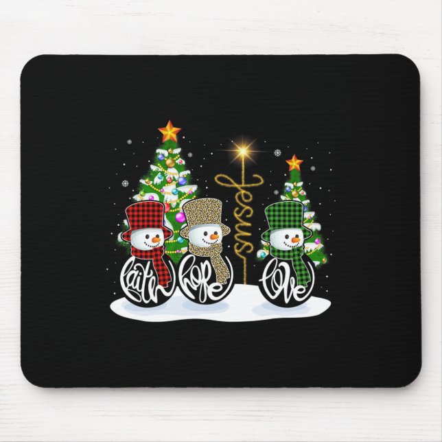 Mousepad Faith Hope ama Snowman Jesus Diversão Xmas Cross P (Frente)