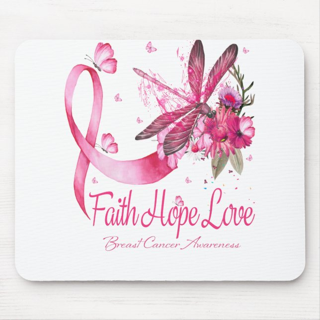 Mousepad Faith Hope Love Dragonfly Ribbon Breve Cancer (Frente)