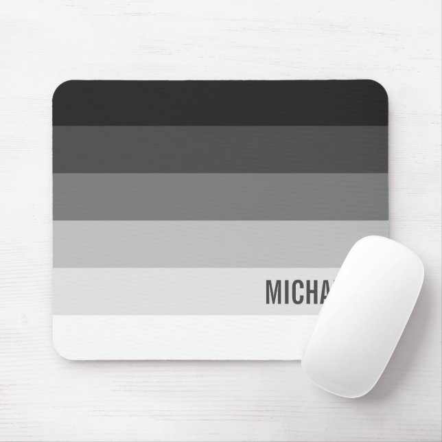 Mousepad Faixa de Gradiente Preta e Branca com Nome (Com mouse)