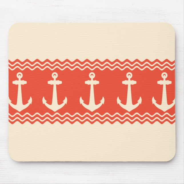 Mousepad Faixas Costeiras de Âncora Náutica Coral (Frente)