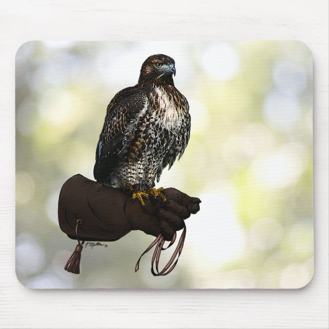 Mousepad Falcão de cauda vermelha na luva (Frente)