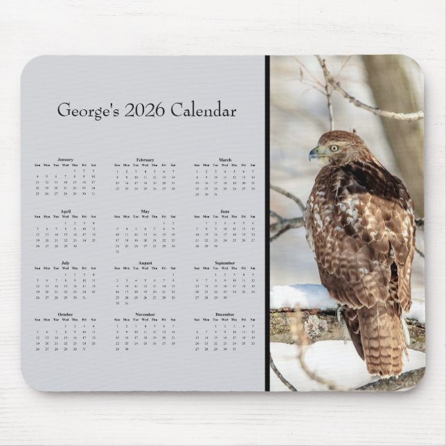 Mousepad Falcão-de-cauda-vermelha: Personalize o calendário (Frente)