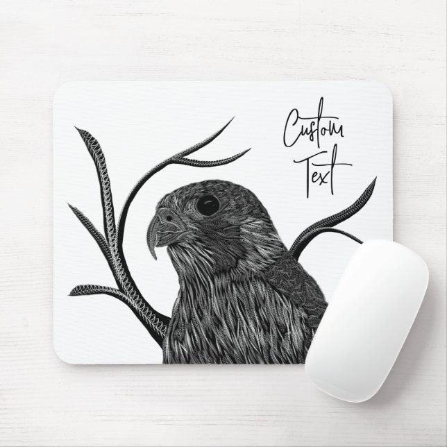 Mousepad Falcão Peregrino em Ramais de Árvore com Escrita M (Com mouse)