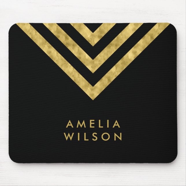 Mousepad Falso preto elegante Chevron conhecido Dourado (Frente)