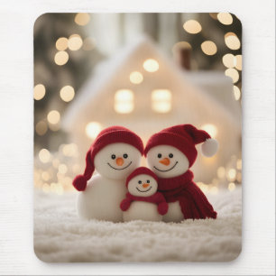 Mousepad Família de Boneco de Neve Fofo Natal de Inverno