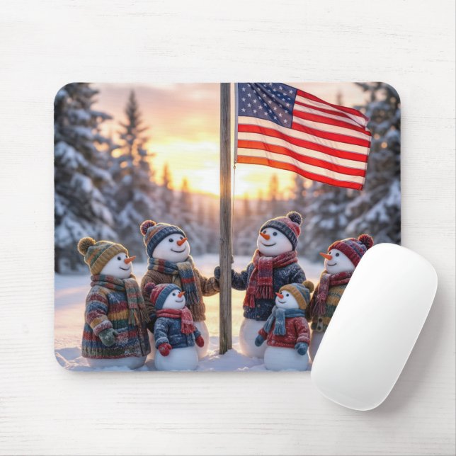 Mousepad Família de Bonecos de Neve em Torno de um Mastro d (Com mouse)