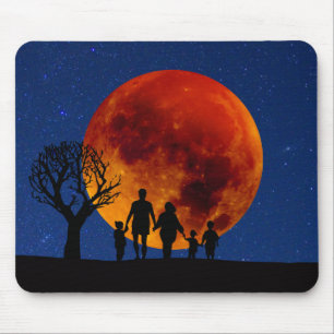 Mousepad Família de Eclipse Lunar de Lua Sanguínea