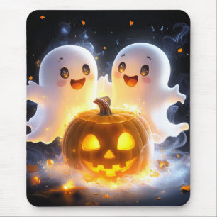 Mousepad Família de Fantasmas Fofos Abóbora de Halloween No