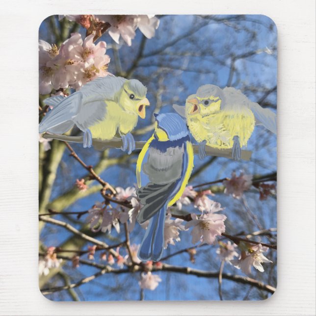 Mousepad Família de Frango Azul e Amarelo (Frente)
