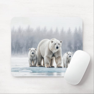 Mousepad Família de Ursos Polares em uma Placa de Gelo