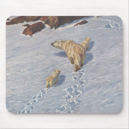 Mousepad Família de Ursos Polares na Neve Ártica