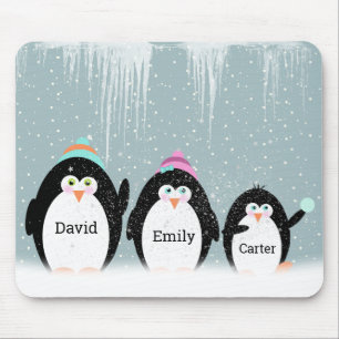 Mousepad Família Pinguim Na Placa Do Mouse De Neve