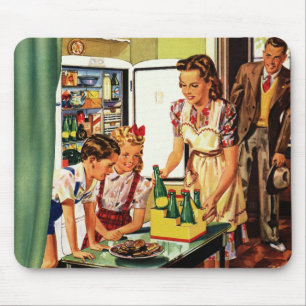 Mousepad Família Vintage na cozinha, mãe, Pai-filho-da-mãe