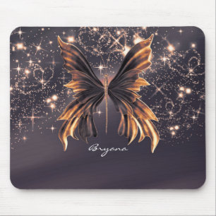 Mousepad Fantasia Borboleta Dourado Brilho
