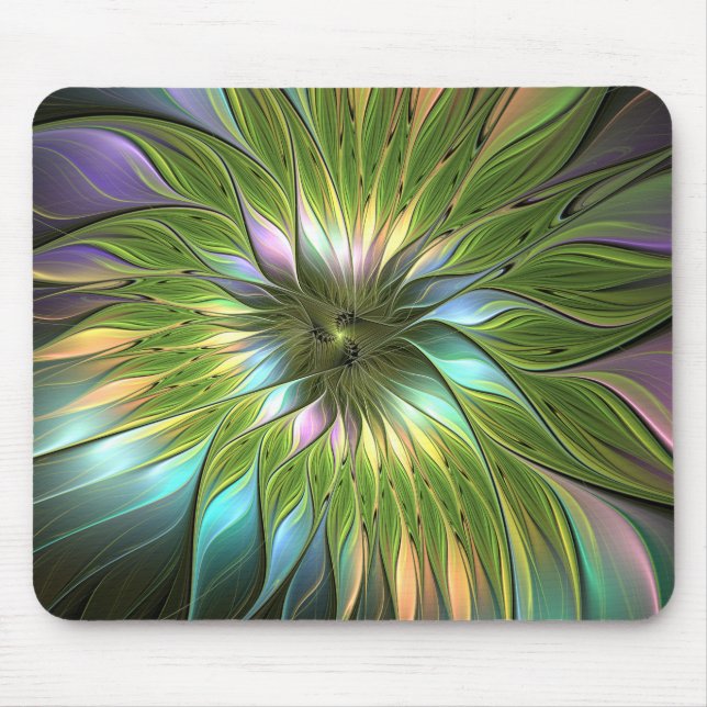 Mousepad Fantasia Colorida Luminosa Flores Arte Fractal (Frente)