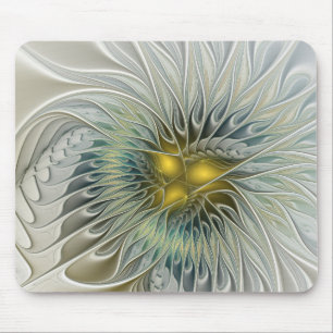 Mousepad Fantasia da Flor de Prata Dourada Arte Fractal Abs