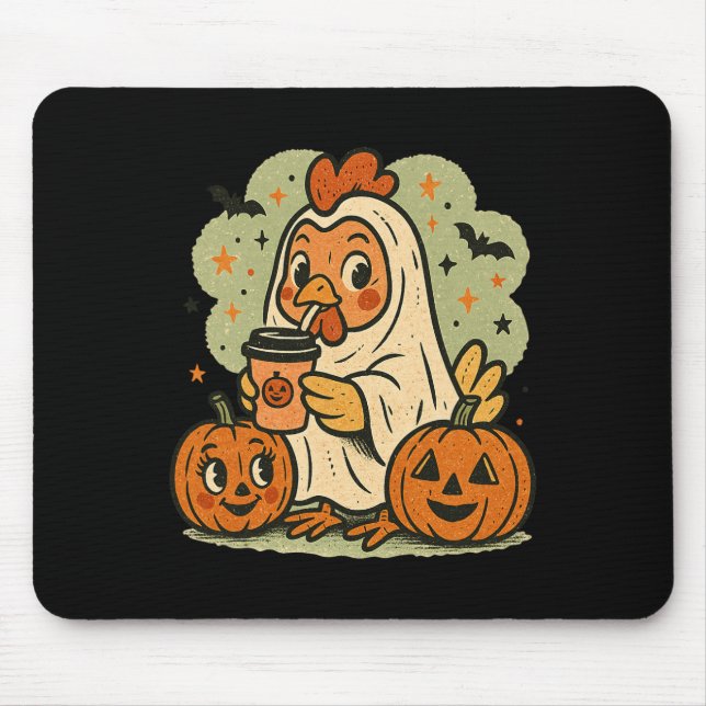 Mousepad Fantasia de Fantasma de Frango de Halloween Camise (Frente)