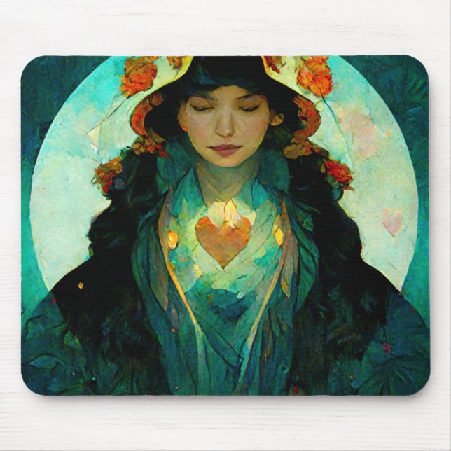 Mousepad Fantasia de Mulher do Coração Brilhante Sci-Fi (Frente)