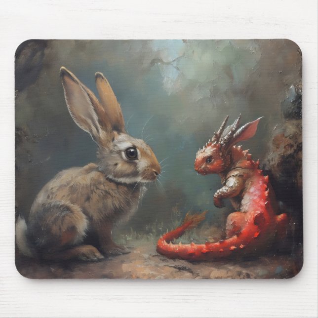 Mousepad Fantasia Dragão e Coelho (Frente)