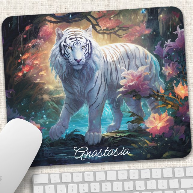 Mousepad Fantasia Floral Nome Tigre Branco Design (Criador carregado)