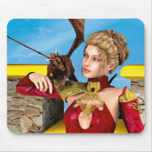 Mousepad Fantasia Princesa Dragão Arte Digital