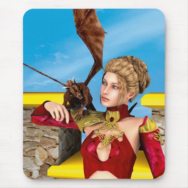 Mousepad Fantasia Princesa Dragão Arte Digital (Frente)