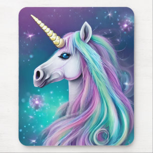 Mousepad Fantasia Unicórnio com Cabelo Azul e Rosa
