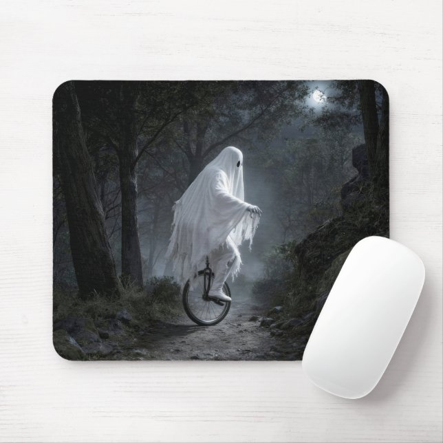 Mousepad Fantasma andando de monociclo em uma floresta assu (Com mouse)