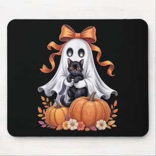 Mousepad Fantasma Assustador Segurando Gato Preto Floral Gr