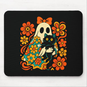 Mousepad Fantasma Assustador Segurando Gato Preto Floral Re