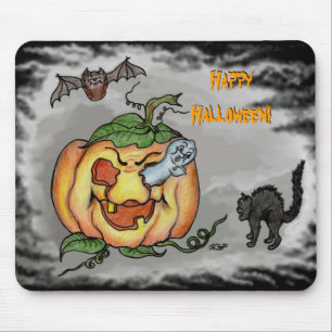 Mousepad Fantasma, Bat e Cat, Feliz Halloween!