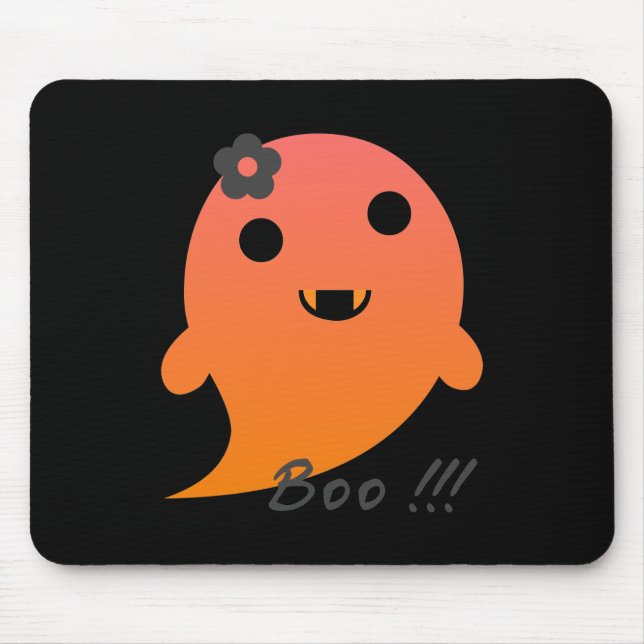 Mousepad Fantasma Bonito Com Flor E Palavra "Boo" (Frente)