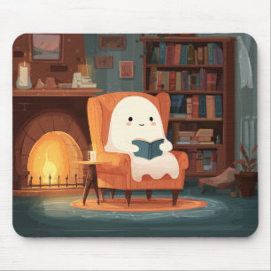 Mousepad Fantasma Bonito Lendo Por Uma Lareira Cozy - Mouse
